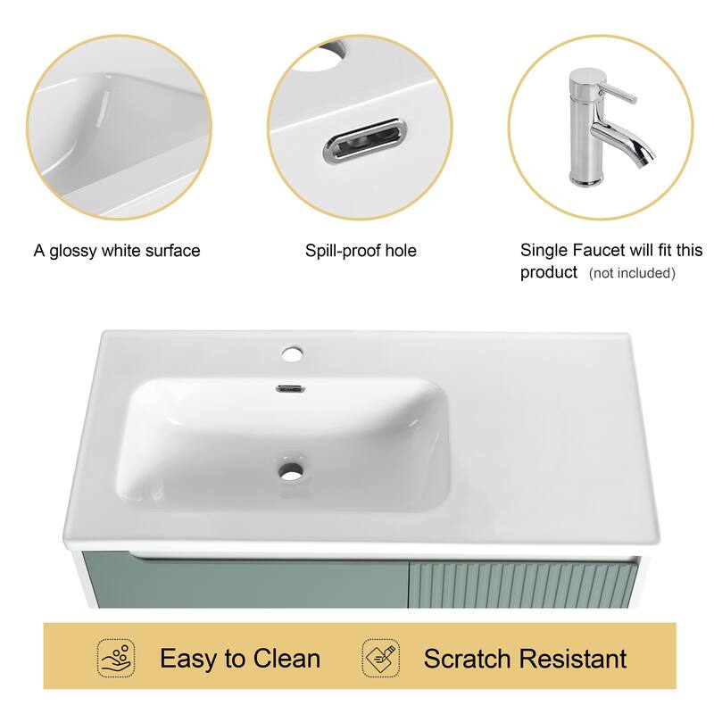Malwee 32"/36"/40" Floating Bathroom Vanity, Wall Mounted Bathroom Vanity with Ceramic Sink,Soft Close Doors