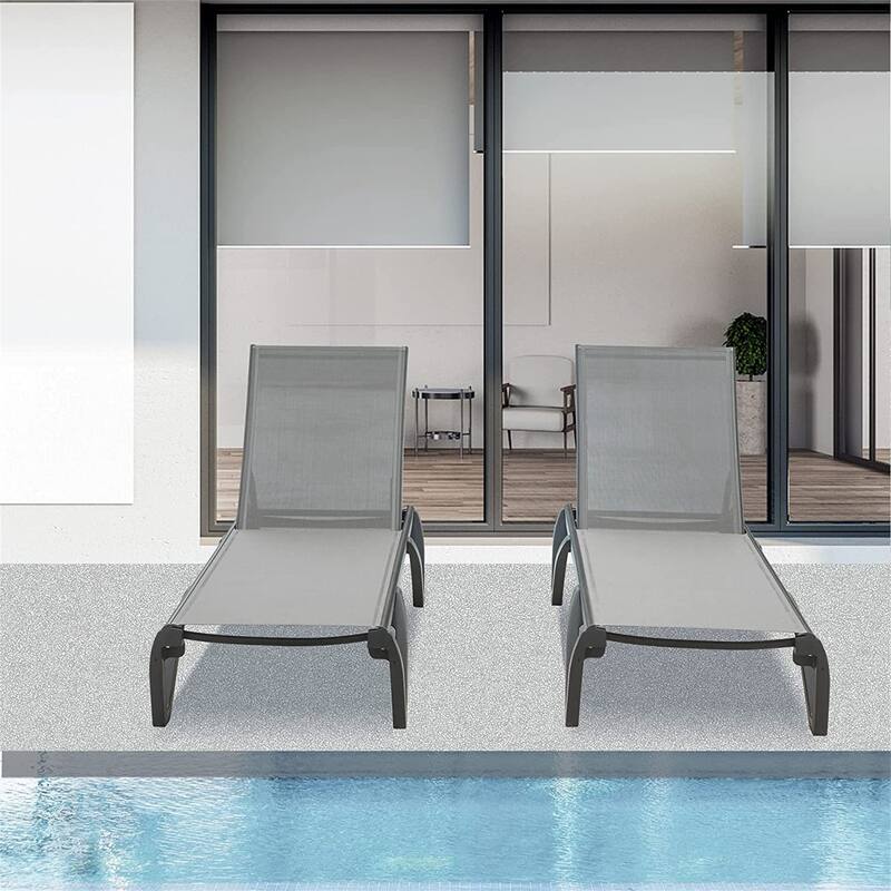 5 Adjustable Aluminium Polypropylene Outdoor Chaise Lounge Chairs in Blue, 2 Lounge Chairs - N/A - Grey