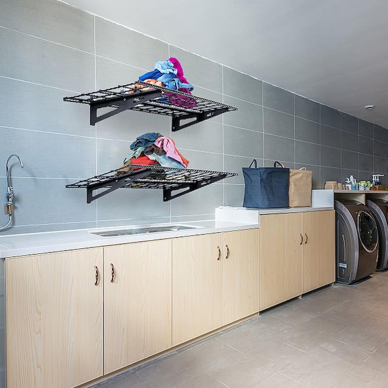 Black Steel Heavy-Duty Wall Shelves, Garage Storage and Hooks