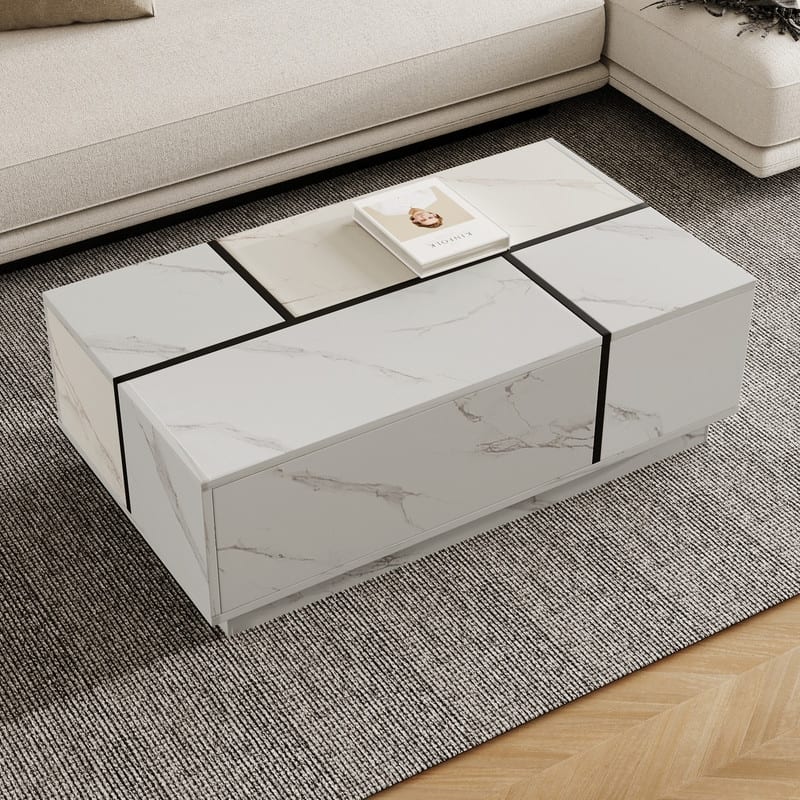 Rectangular Sliding Top Coffee Table with 2 Drawers and 2 Hidden Storage for Living Room 47.2"