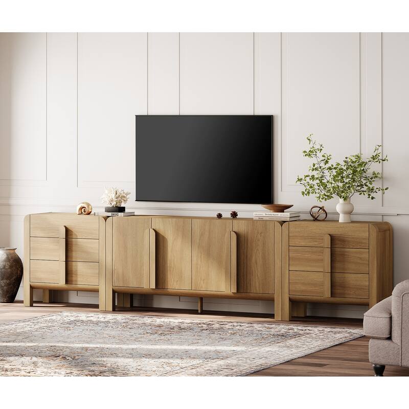WAMPAT Modern TV Stand For Tvs Up To 120 Inch, 3 In 1 Entertainment Center With Adjustable Shelves And 6 Drawers