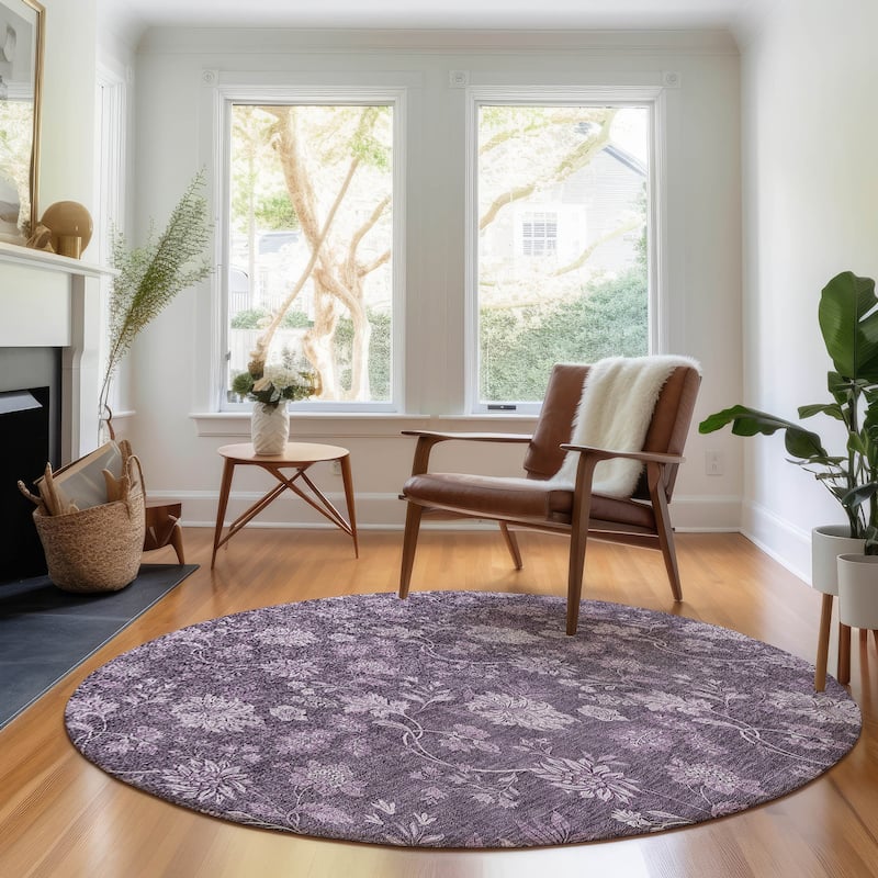 Premium Washable Super Soft Floral Borderless Mayfield Rug - Plum - 8' x 8' - Round
