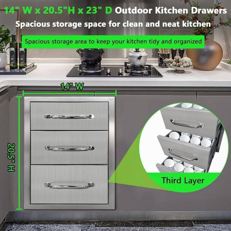 Stainless Steel Outdoor Kitchen Drawers with Smooth Sliding Rails