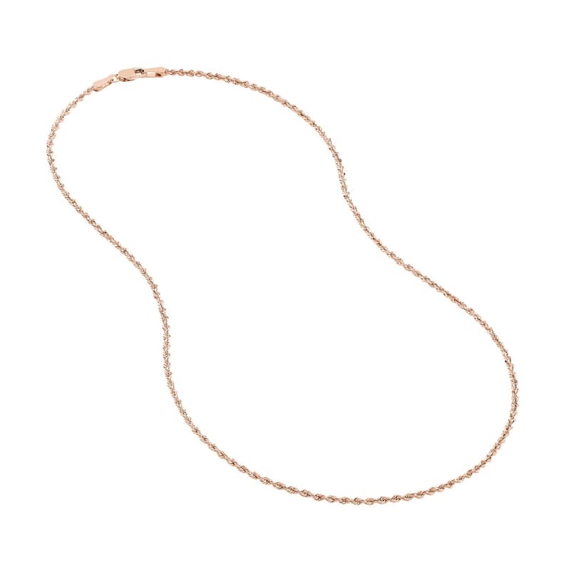 Curata 14k Rose Gold 1.8mm Hollow Rope Chain Necklace (Lobster)
