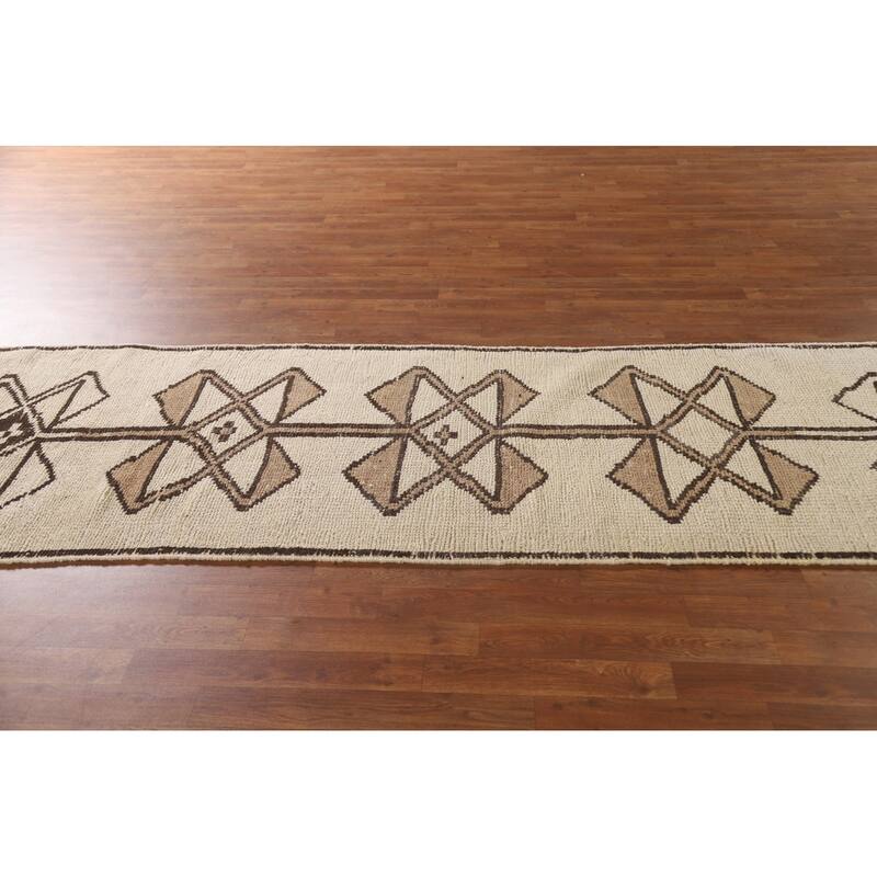 Geometric Anatolian Natural Dye Runner Rug Hand-knotted Wool Carpet - 3'0"x 11'0"