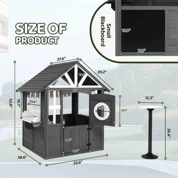 dimension image slide 1 of 2, Kids Wooden Outdoor Playhouse with Lemonade Stand, Split Door for Kids Ages 3-8 - N/A