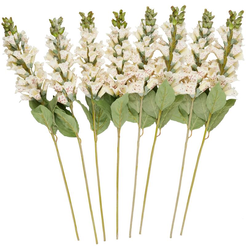 White Faux Foliage Tall Foxglove Artificial Flower Stem (Set of 8)