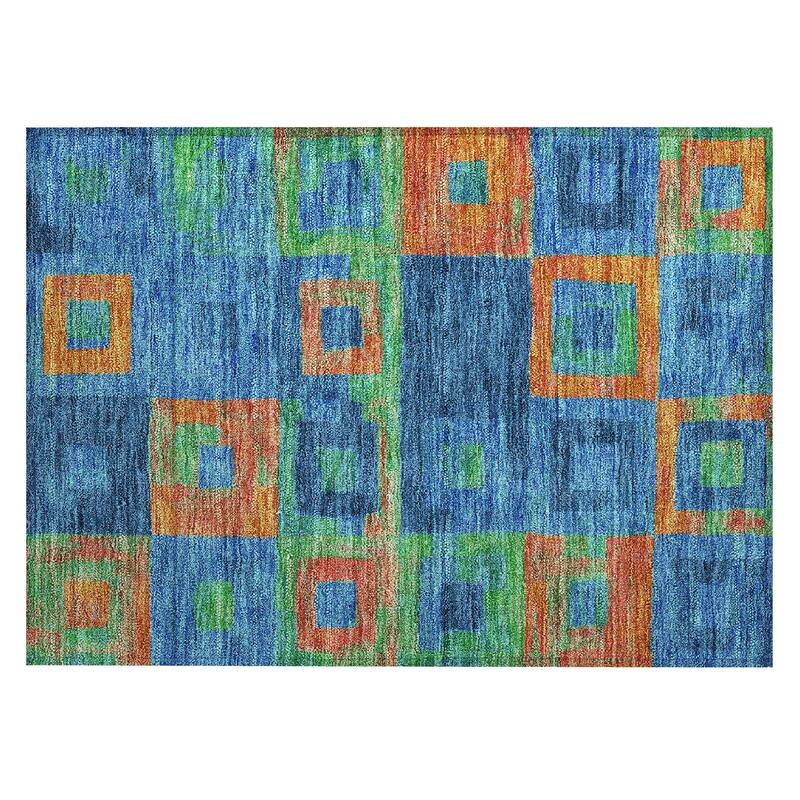 Machine Washable Indoor/ Outdoor Contemporary Blocks Chantille Rug