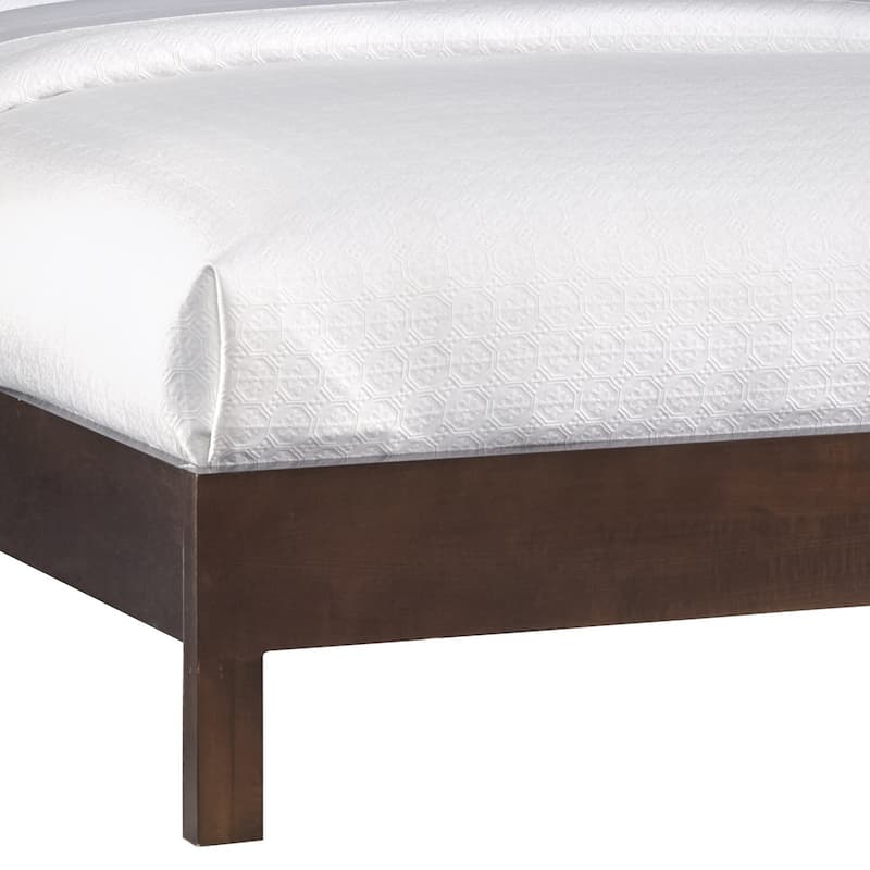 Yee Mahogany Wood Platform Queen Bed, Panel Cut Out Design, Dark Brown