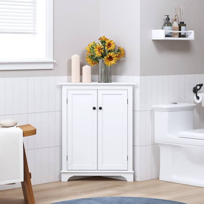 COSTARS Corner Storage Cabinet with Doors, White, 24" x 12" x 12" - White - Painted