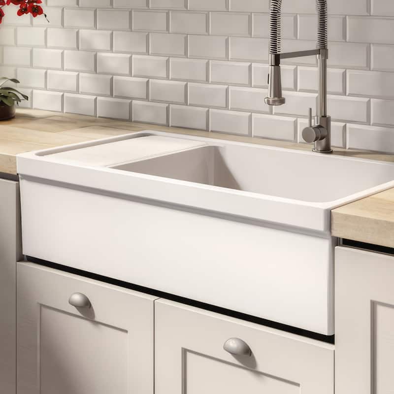 Whitehaus Reversible Matte Fireclay Sink with Integral Drainboard