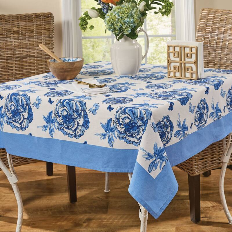 Patricia Heaton Home Blue Florals And Flitters Tablecloth 54" X 54" - 54 x 54 x 0.1