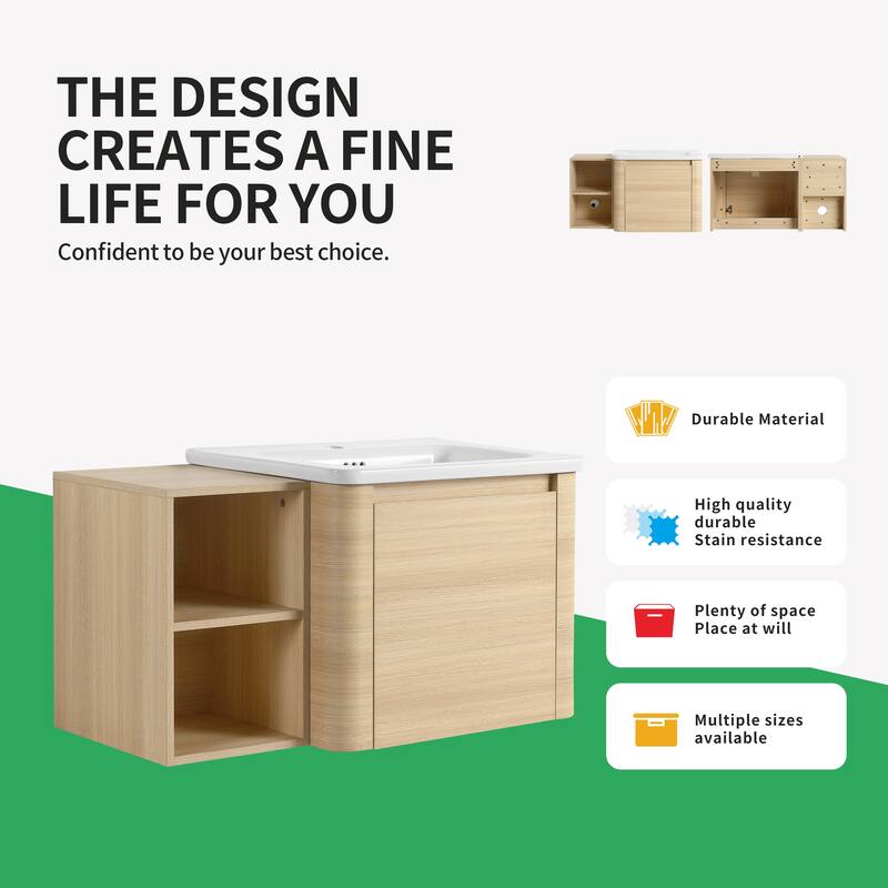 BNK 24''/28''/36''/40''/60''/68'' Bathroom Vanity With Sink, Floating Bathroom Vanity with Soft Close Doors and Shelf