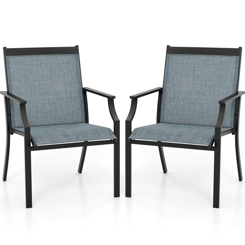 Gymax Set of 2 Patio Dining Chairs Outdoor Armchairs w/ Sturdy Metal