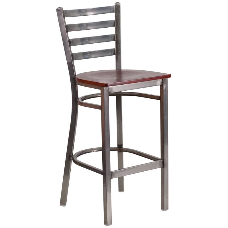 Clear Coated Ladder Back Metal Restaurant Barstool - 17"W x 18"D x 42.25"H