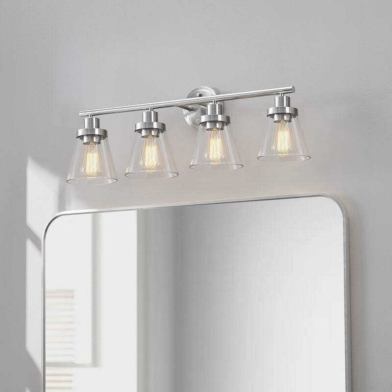 KAWOTI 30.6 inch 4-Light Bathroom Vanity Light with Bell Glass Shade