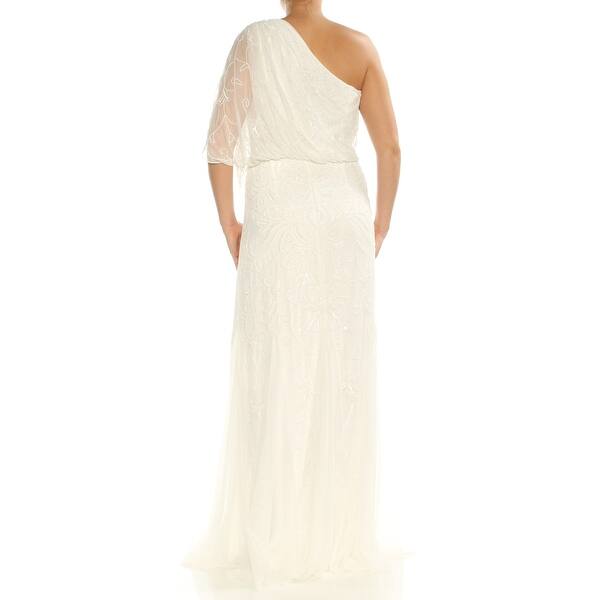 Shop Adrianna Papell Womens Ivory Beaded Asymetrical Neckline Full