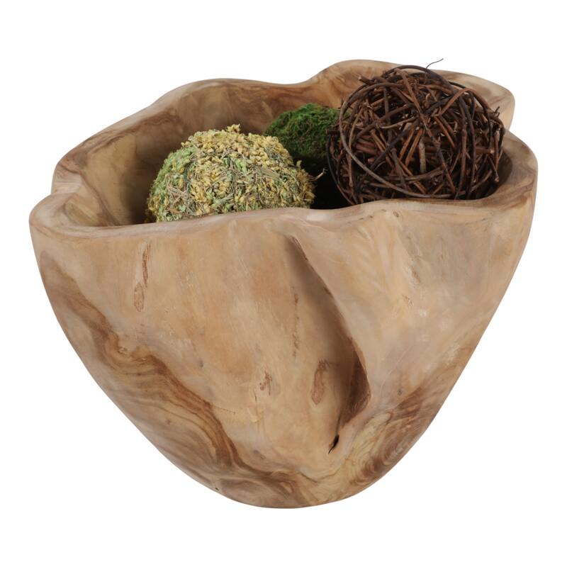 Rustic Teak Wood Hand-Carved Decorative Bowl Home Accent - 13" Brown - 13.0"