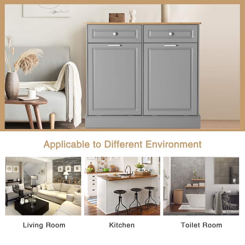 Double Tilt Out Trash Cabinet Wooden Kitchen Recycling Cabinet Trash Can