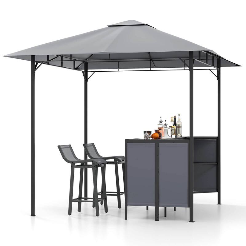 Costway 3 PCS Patio Bar Set with 2 Bar Stools Tempered Glass Bar - See Details - Grey