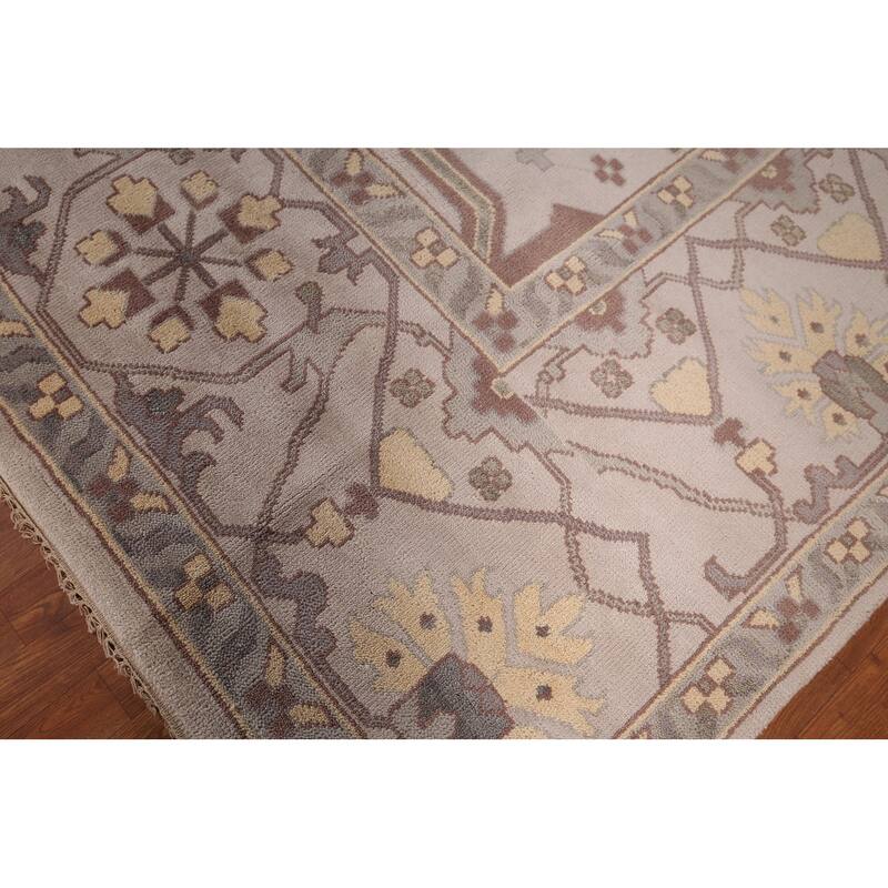 Earth Tone Oushak Indian Large Area Rug Hand-Knotted Wool Carpet - 12'2"x 14'6"