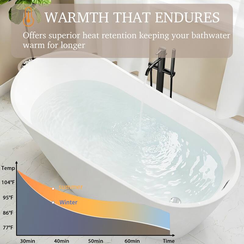 59.06 in. x 29.53 in. Acrylic Freestanding Soaking Bathtub in Gloss white