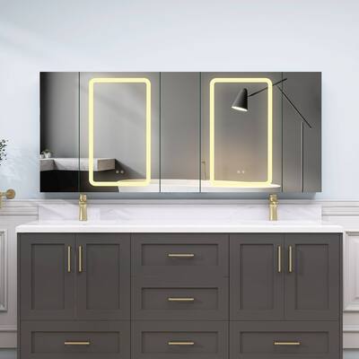 ZEAFIVE LED White Bathroom Medicine Cabinet Defog Medicine Cabinet 3 Lights Dimmable
