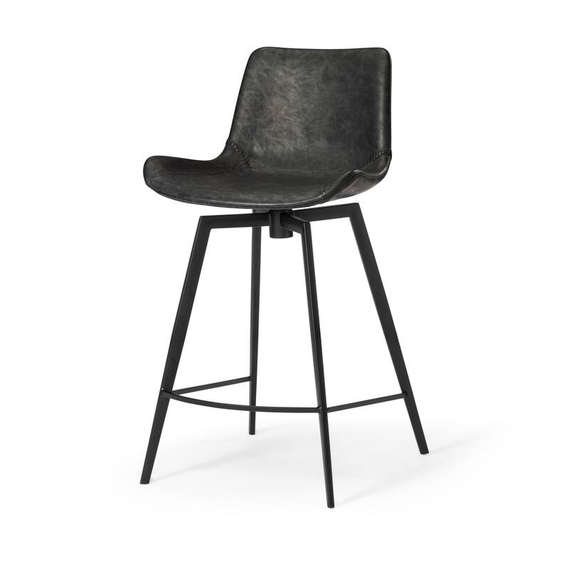 Maven Lane Victor Metal & Vegan Leather Kitchen Dining Stool - Matte Black Finish - Counter Height