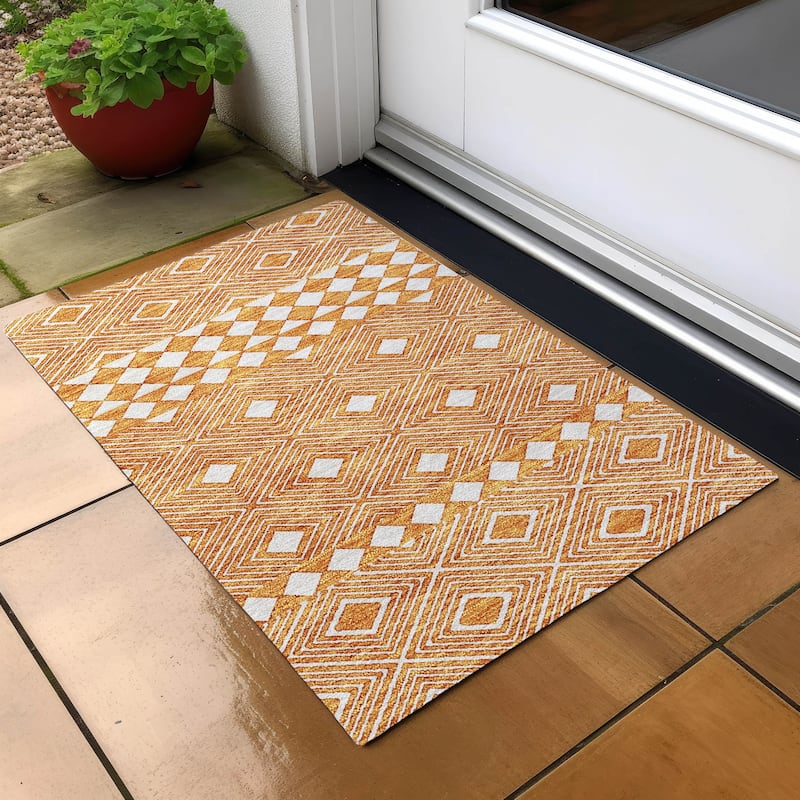 Machine Washable Indoor/ Outdoor Chantille Moroccan Boho Rug - Orange - 1'8" x 2'6"