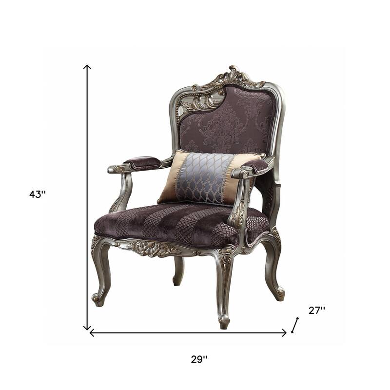 29" Black And Platinum Velvet Floral Arm Chair And Toss Pillow - 29' X '43' X '27
