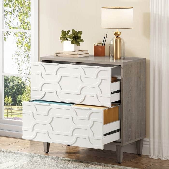 Particle Board 2-Drawer Filing Cabinet with Sturdy Legs