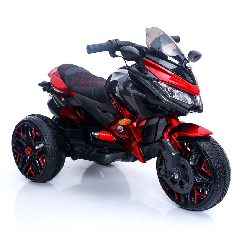 Battery Powered Kids 12V Motorcycle, Ride-On Toy with Lighting Wheels, Music, Training Wheels, and Manual Throttle - Red