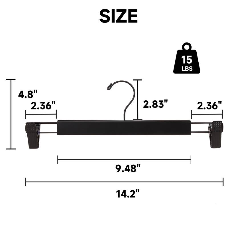 BP4U Premium Wooden Pants Hangers with Adjustable Clips, Solid Wood Skirt Hangers for Jeans, Slacks, Dresses