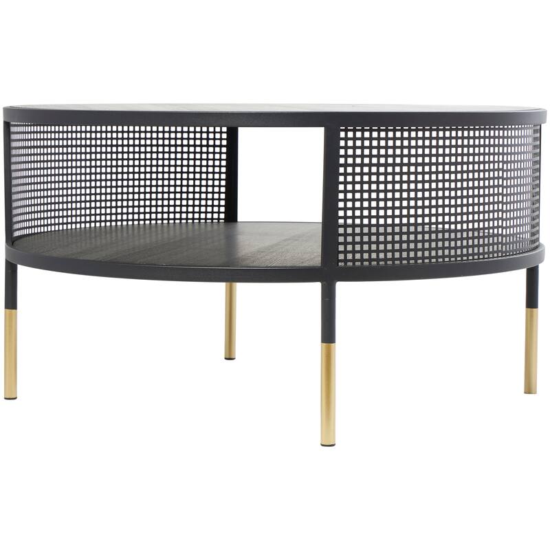 Metal Geometric Open Grid Frame Accent Table with Gold Legs - Black - Roche River Decor