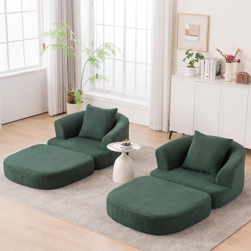 Single Club Arm Chairs Corduroy Recliner Foldable Chaise Lounges Floor Accent Chairs with Pillow for Living Room Lounge Chairs
