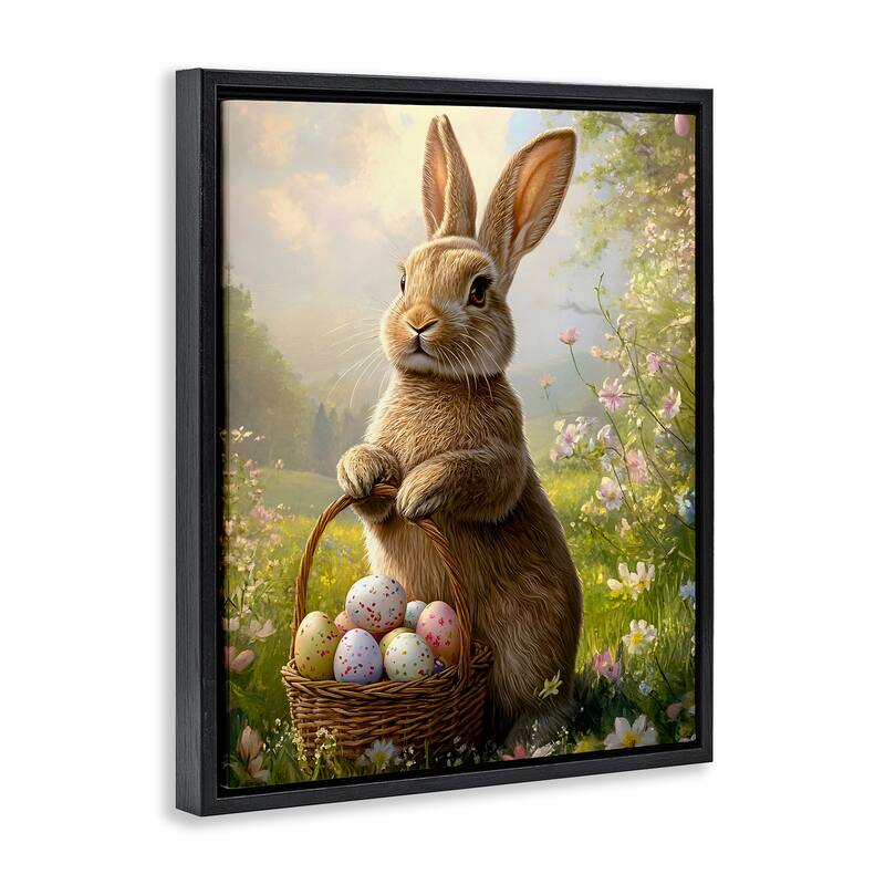 Stupell Bunny with Easter Basket Framed Floater Canvas Wall Art Design By Franklyn Gregory