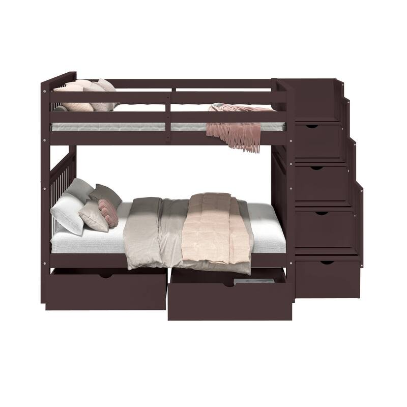 Taylor & Olive Trillium Full over Full Stairway Bunk Bed, 2 Drawers