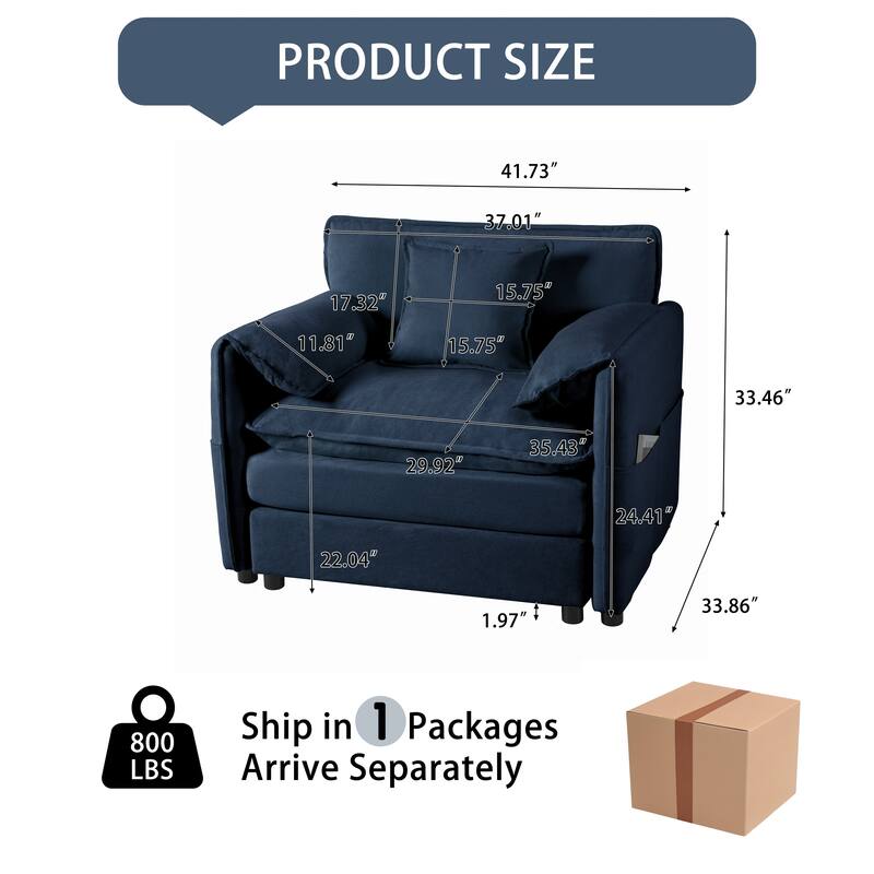 Chenille Upholstered Accent Chair / Oversized Single Sofa Lounge Chair / Deep Seat Reading Sofa Armchair