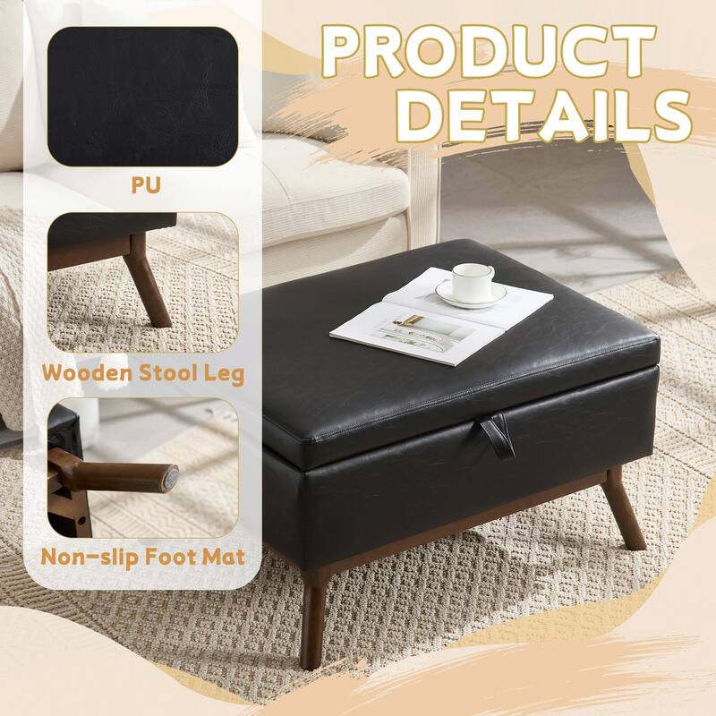 Mid-Century Modern Square Coffee Table with Storage Bench