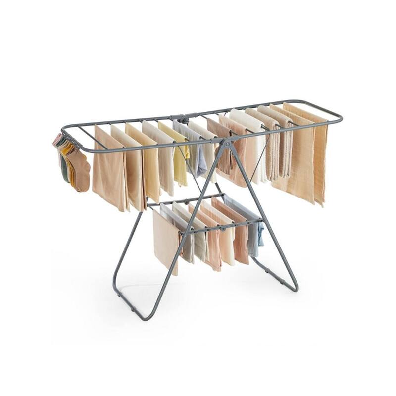 Modern Stainless Steel Clothes Drying Rack with Sock Clips - Grey