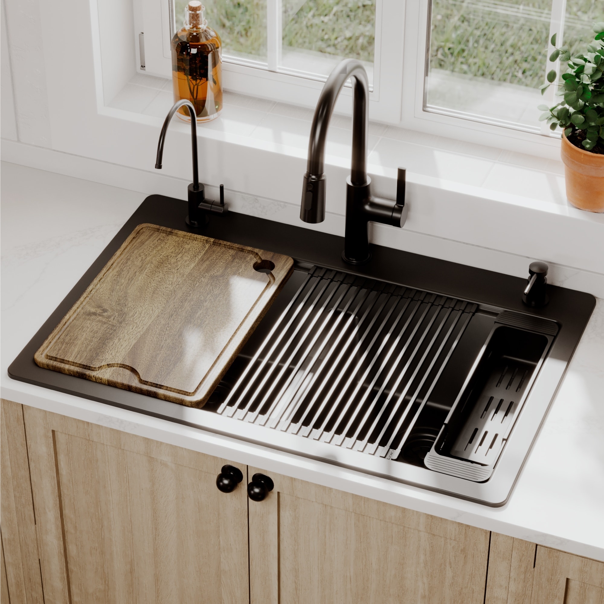33" Top Mount Double Bowl Quartz Kitchen Sink Kit