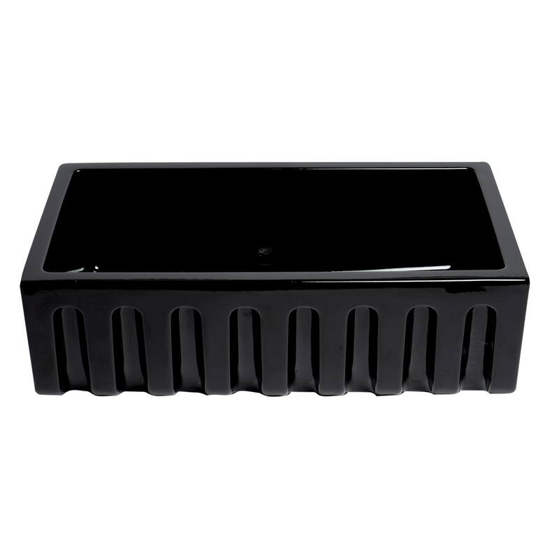 ALFI brand Modern 33" x 18" Reversible Fluted / Smooth Rectangular Fireclay Farm Sink - Black Gloss
