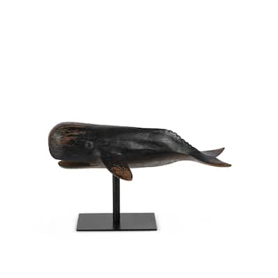 8 in H Antique Wood Look Resin Whale with Stand