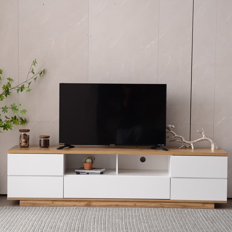 Modern 80-Inch TV Stand, Media Console with Easy-Access Storage & Rebound Doors