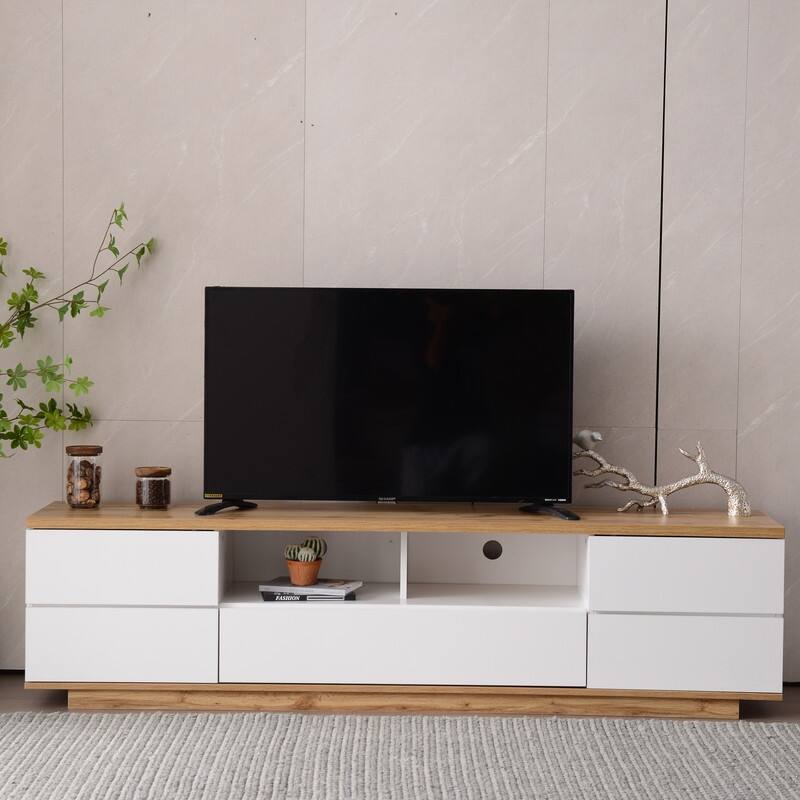 Modern 80-Inch TV Stand, Media Console with Easy-Access Storage & Rebound Doors