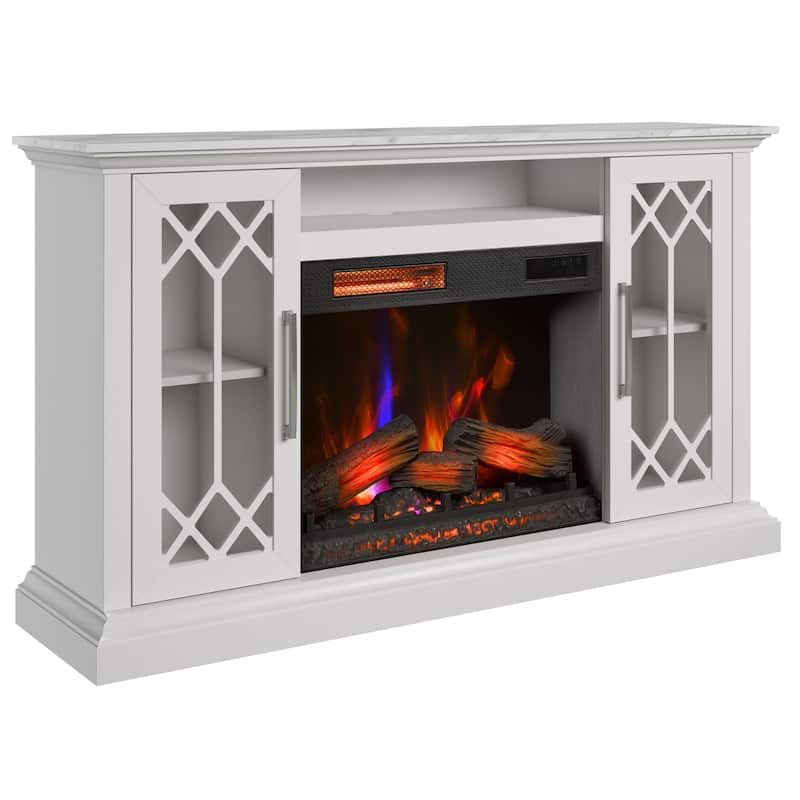 duraflame® Electric Fireplace Media Console for 65 Inch TVs with Glass Doors, Bright White