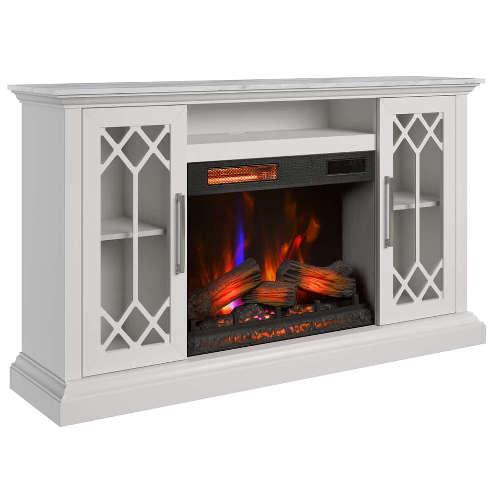 duraflame® Electric Fireplace Media Console for 65 Inch TVs with Glass Doors, Bright White