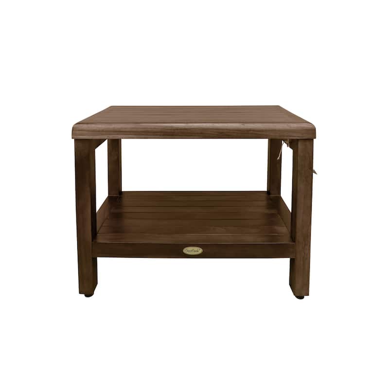 DecoTeak Eleganto 24" Teak Shower Bench With Shelf - WoodLand Brown Finish