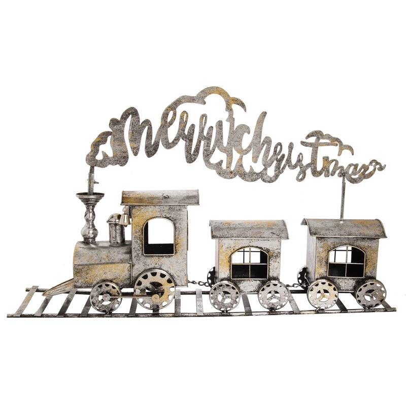 Transpac Metal 29.5 in. Gray Christmas Nostalgic Train