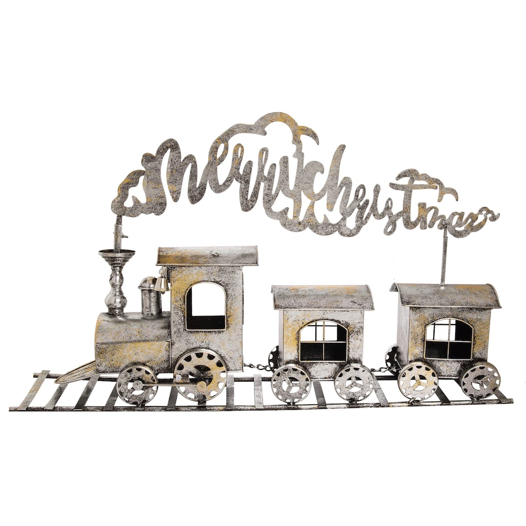 Transpac Metal 29.5 in. Gray Christmas Nostalgic Train